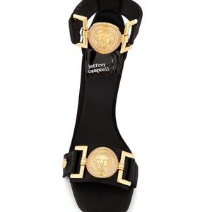 $165 Jeffrey Campbell Leonite Black and Gold Formal Wedge Heel